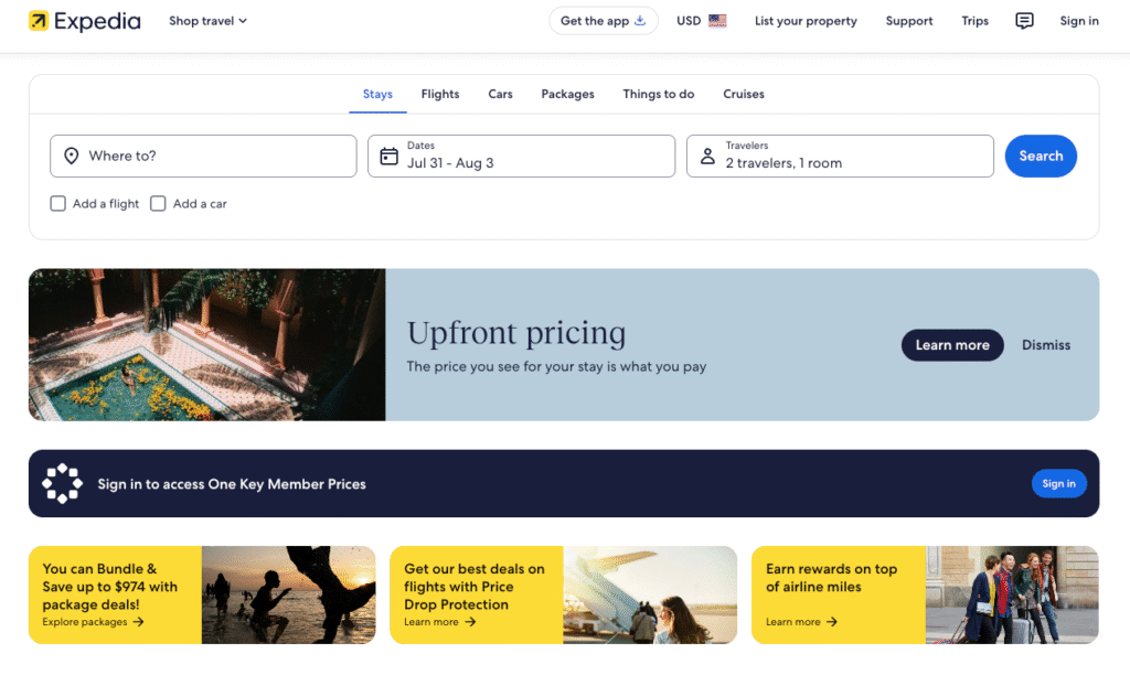 Expedia Travel Agency Home Page
